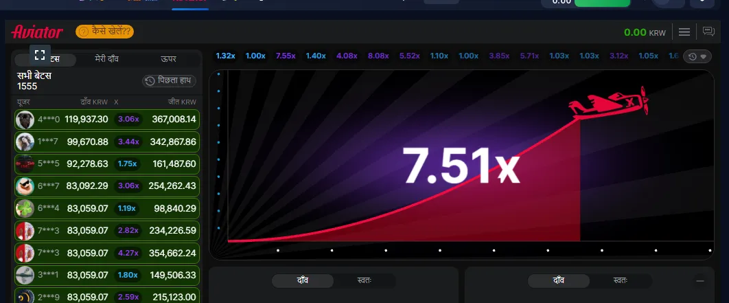 Aviator game interface